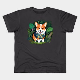 cute corgi with floral patterns Kids T-Shirt